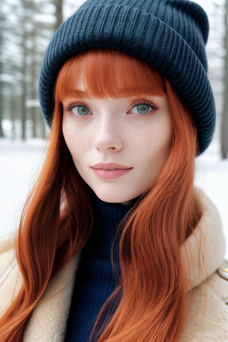 00174-32415412-Closeup photograph of SiofraCipher, small smile, wearing a turtleneck and winter coat with fur trim, cute hat, snowing, snow fla.png